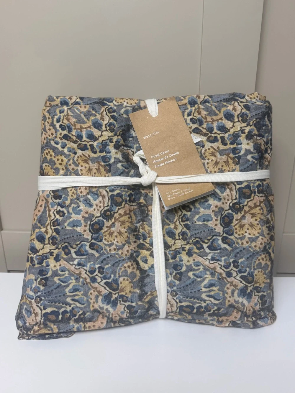 West Elm Blue, Tan & Cream Paisley Duvet Cover